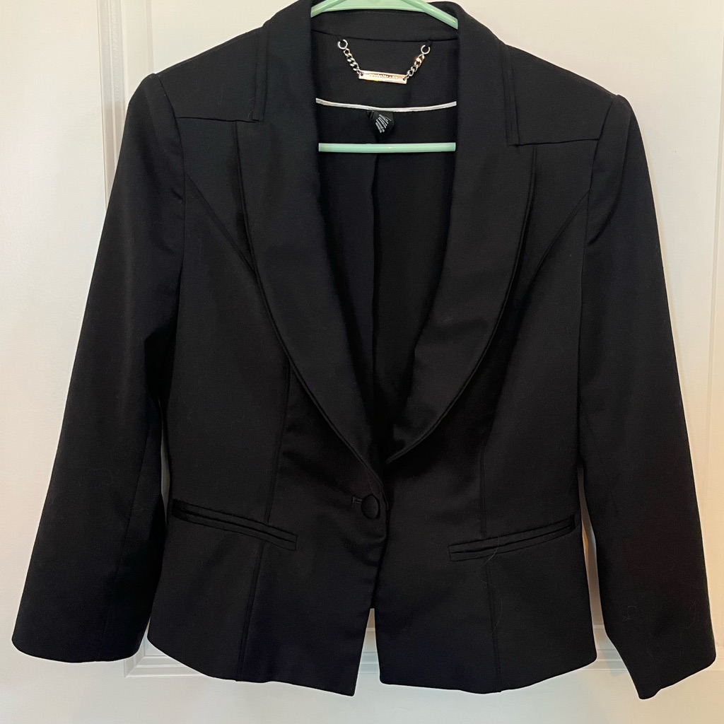 White House Black Market Black Tailored Cropped-Sleeve Blazer